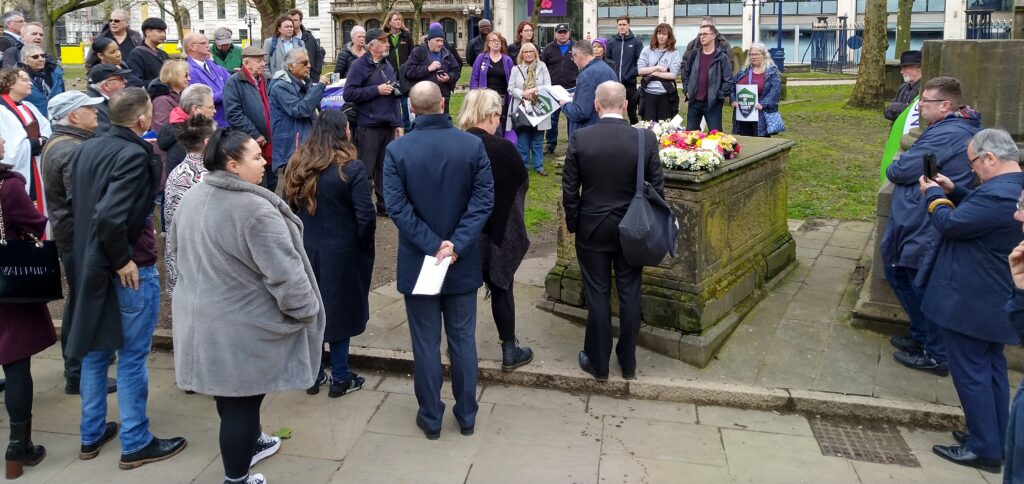 International Workers' Memorial Day 2023 was commemorated at the Workers' Memorial in the grounds of St Phillip's Cathedral Birimingham.