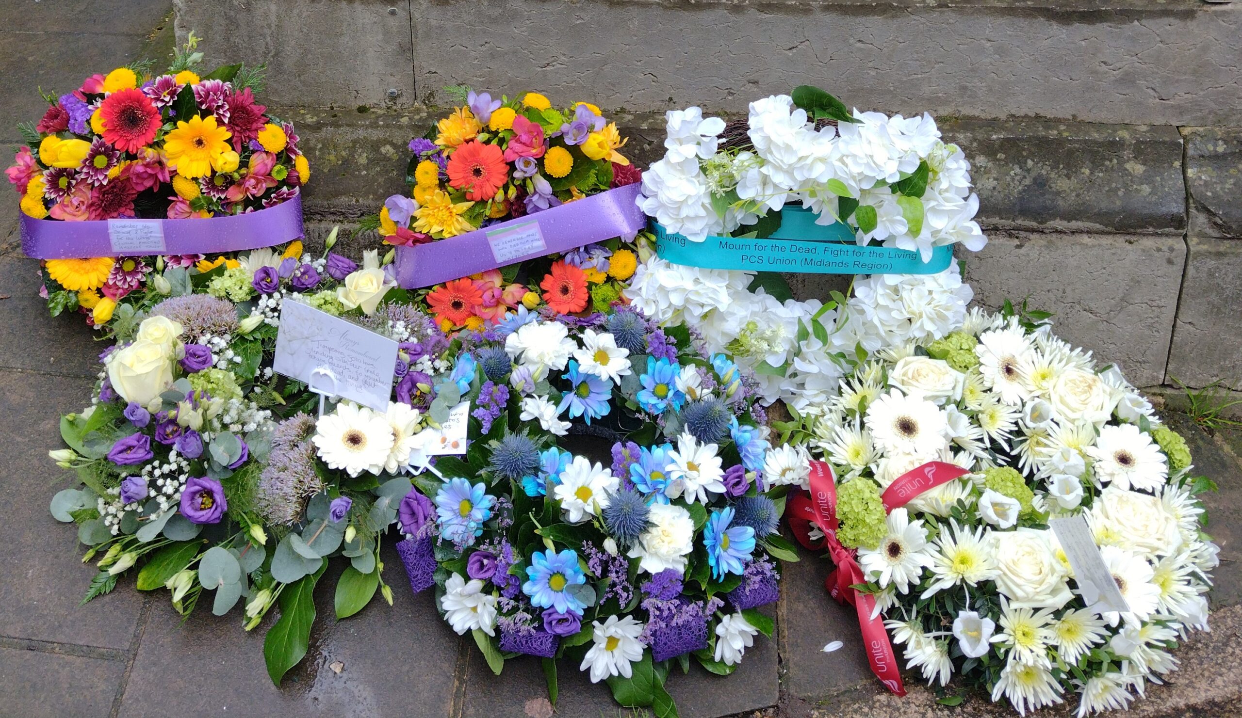 The wreaths laid at this year's International Workers' Memorial Day event in Birmingham.